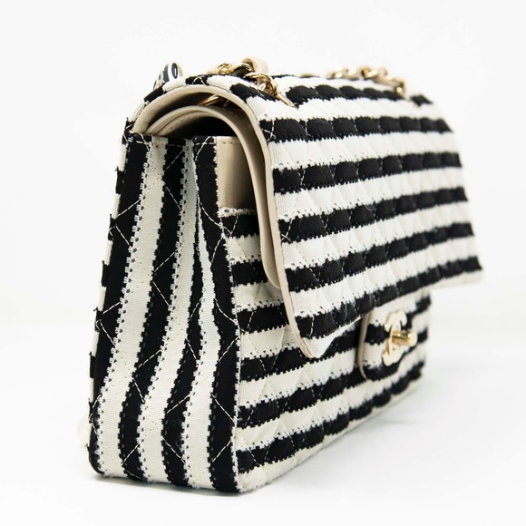 Chanel Quilted Striped Fabric Classic Medium Double Flap Bag - Picture 2 of 16